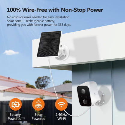 Security Cameras Wireless Outdoor with Solar Panel Cameras for Home Security, 1080P, Home Camera with Night Vision, 3 Pack, White, SW03