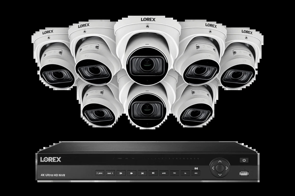 Lorex 4K (16 Camera Capable) 4TB Wired NVR System with Nocturnal 3 Smart IP Dome Cameras with Listen-In Audio and Motorized Varifocal Lenses