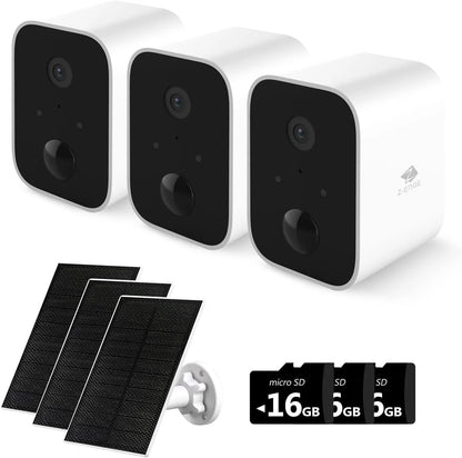 Security Cameras Wireless Outdoor with Solar Panel Cameras for Home Security, 1080P, Home Camera with Night Vision, 3 Pack, White, SW03