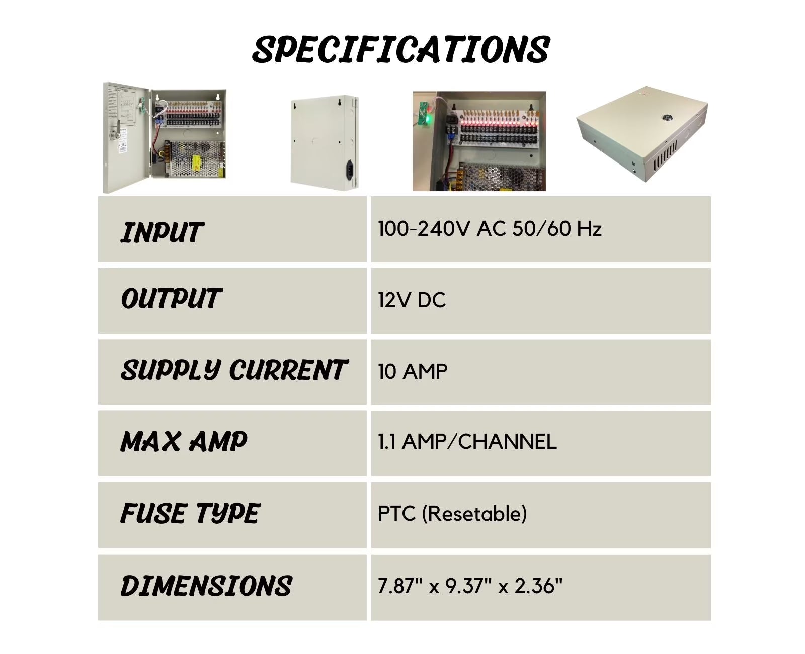 16 Channel DC 12V 10A CCTV Distributed Power Supply Box with DC Male Power Conenctors for Security Cameras and DVR