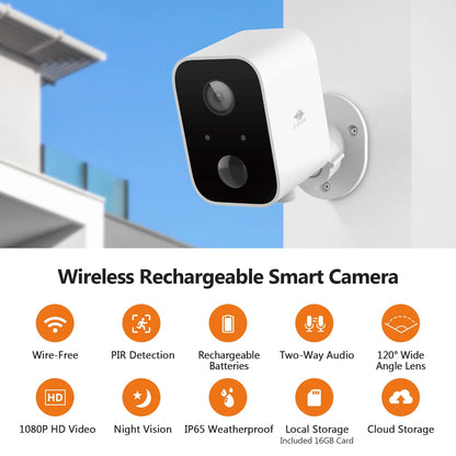 Security Cameras Wireless Outdoor with Solar Panel Cameras for Home Security, 1080P, Home Camera with Night Vision, 3 Pack, White, SW03