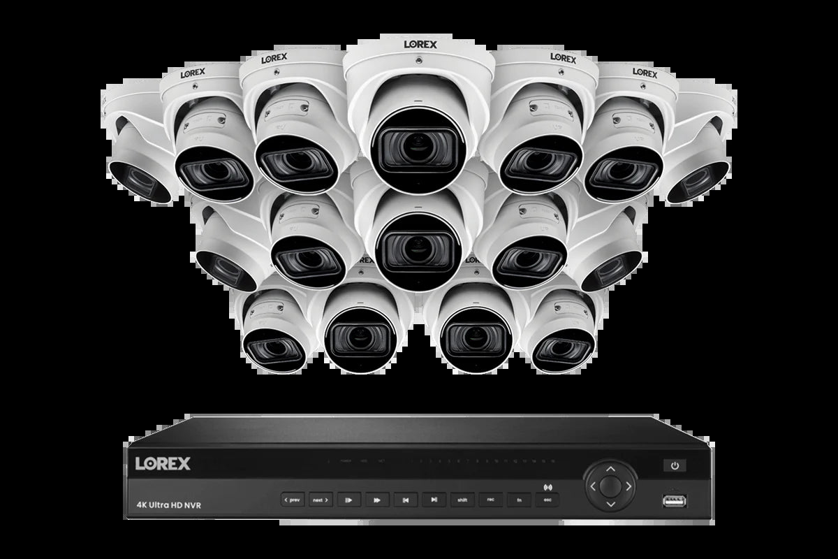 Lorex 4K (16 Camera Capable) 4TB Wired NVR System with Nocturnal 3 Smart IP Dome Cameras with Listen-In Audio and Motorized Varifocal Lenses