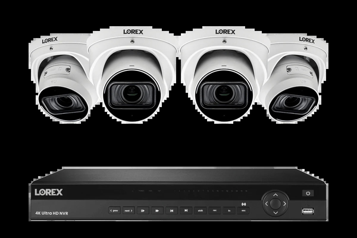 Lorex 4K (16 Camera Capable) 4TB Wired NVR System with Nocturnal 3 Smart IP Dome Cameras with Listen-In Audio and Motorized Varifocal Lenses