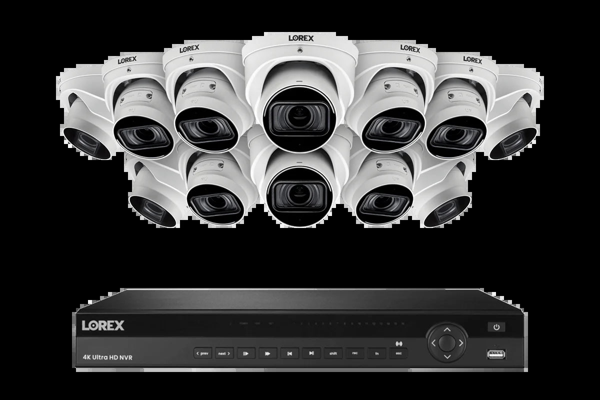 Lorex 4K (16 Camera Capable) 4TB Wired NVR System with Nocturnal 3 Smart IP Dome Cameras with Listen-In Audio and Motorized Varifocal Lenses